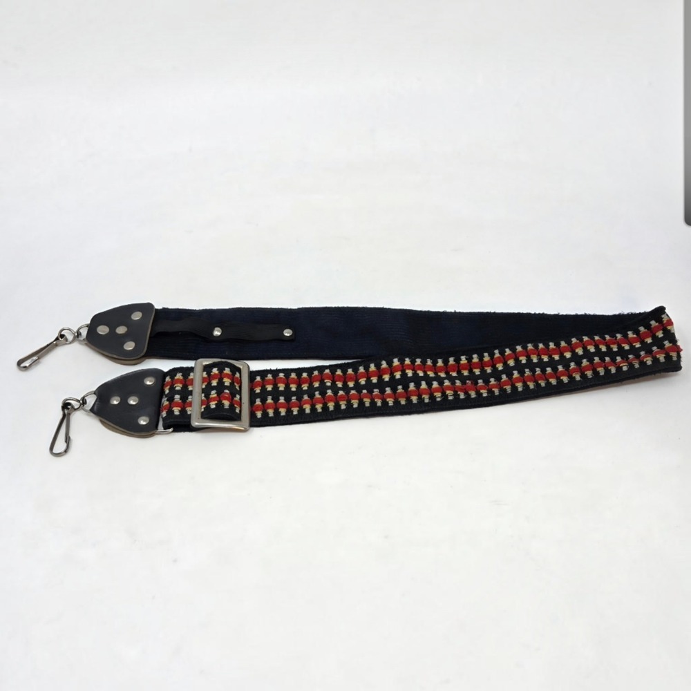 Vintage 1970s Woven Jacquard Hippie Camera Strap Leather Swivel Clips Adjustable